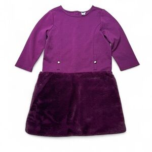Janie and Jack Girl’s Faux Fur Trim Pointe Dress – Size 7 (Purple Plum)